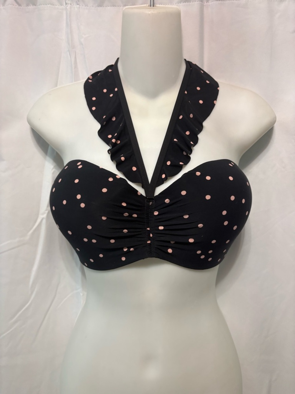 kate spade Black Swim Halter Top with Pink Polka Dots